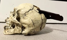 Load image into Gallery viewer, Spanish Conquistador Human Skull with Broad Ax Trauma Human skull Ax cast replica