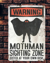 Load image into Gallery viewer, Mothman Sign 1pc Funny Metal Warning Mothman Sighting Zone Office Home Classroom Decor Gifts Best Farmhouse Decor Gift Ideas For 8x12 Inch