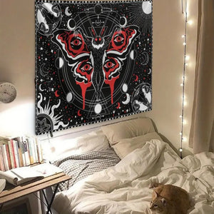 Mothman Tapestry Wall Hanging 1pc, Mothman Tapestry Skull Tapestry Gothic Tapestry Black Red Tapestry Mandala Tapestry For Home Bedroom Living Room Dorm Classroom Office Decor Wall Art Decor Gift