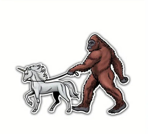 Bigfoot Walking A Unicorn Sticker Free Shipping Sasquatch Yeti sticker