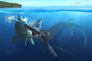 Arcelon & Tylosaurus Dinosaur Poster